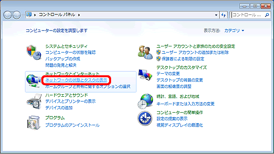 ネットワークの状態とタスクの表示