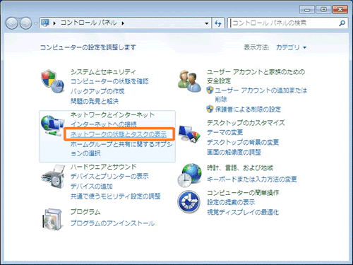 ネットワークの状態とタスクの表示